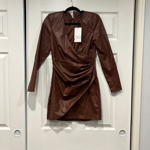 Brown Zara leather mini dress